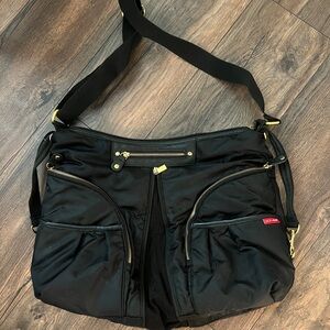Skip Hop Versa diaper bag, black and gold
